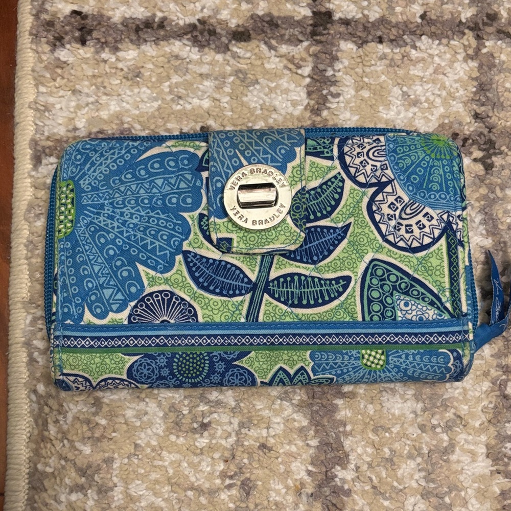 Vera Bradley Blue and Green Leafy Wallet